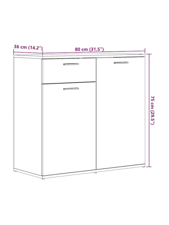 Wood Sideboard mit Schubladen Schwarze Eiche 80x36x75cm