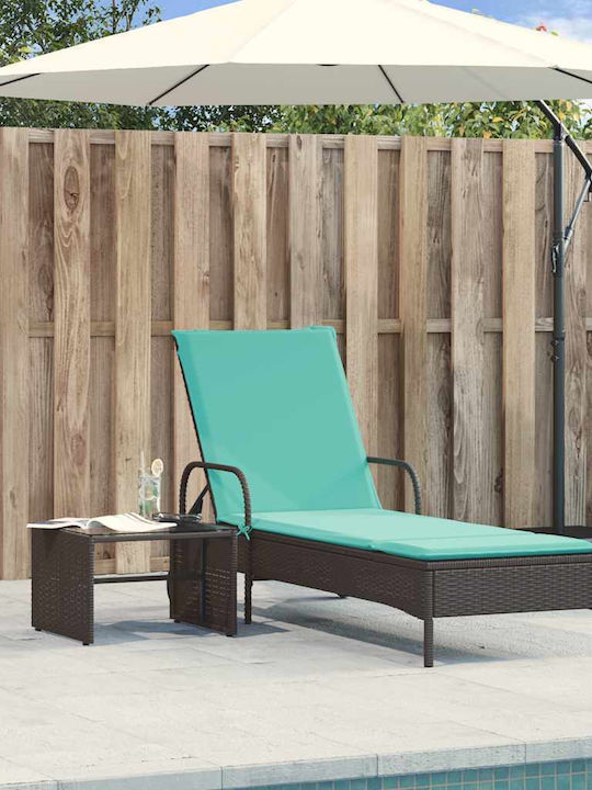 Rattan Deckchair with Pillow & Wheels Black 161x61x87cm