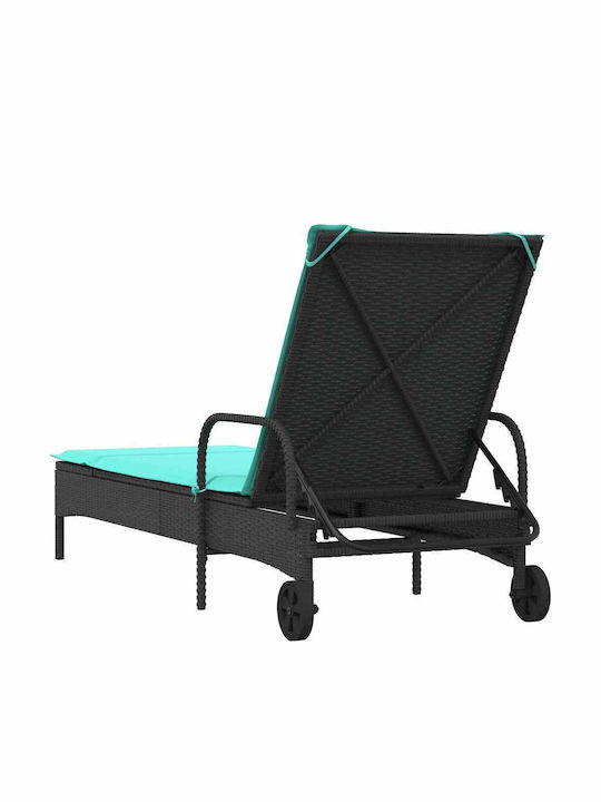 Rattan Deckchair with Pillow & Wheels Black 161x61x87cm
