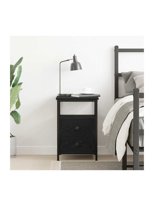 Wooden Bedside Table With Black Metal Legs 34x35.5x50cm