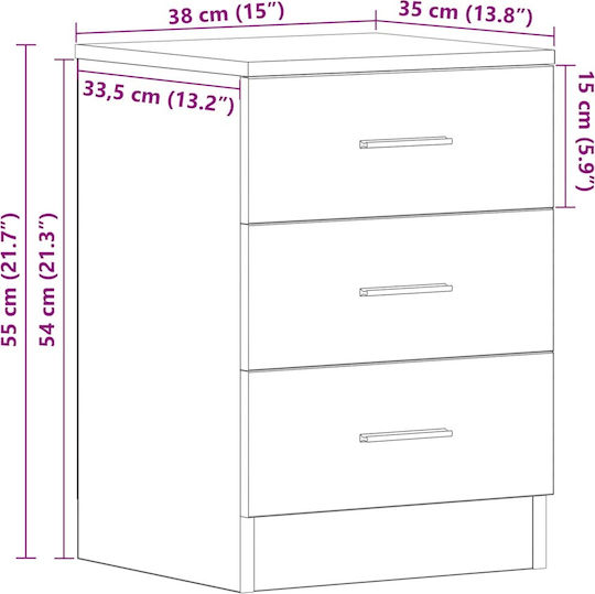 Black Wooden Bedside Table 38x35x55cm