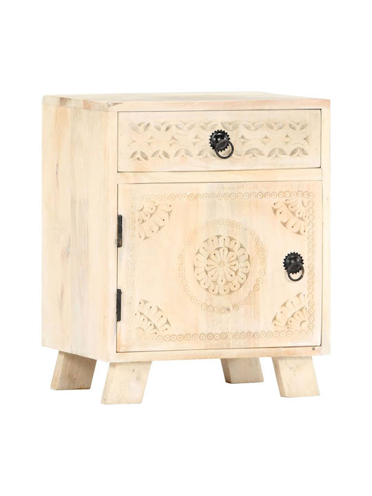 Bedside Table Made of Solid White Wood 40x30x50cm