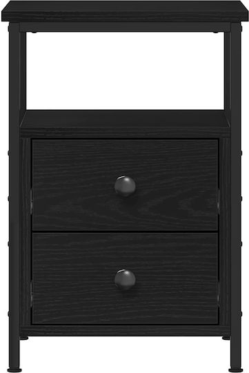 Нощно Шкафче Дървено с Метални Крака Черно 34x35.5x50см