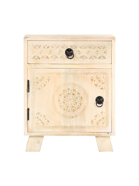 Bedside Table Made of Solid White Wood 40x30x50cm