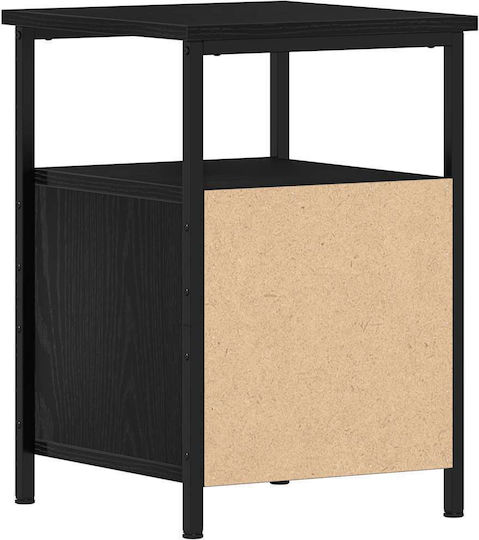Нощно Шкафче Дървено с Метални Крака Черно 34x35.5x50см