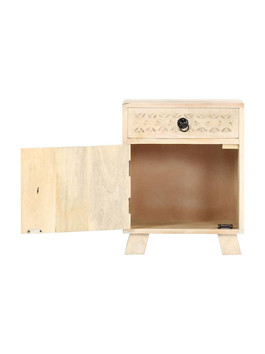 Bedside Table Made of Solid White Wood 40x30x50cm