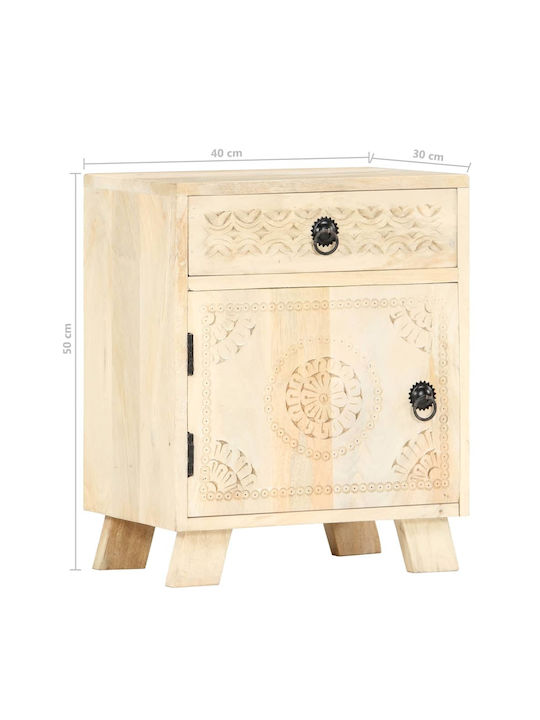 Bedside Table Made of Solid White Wood 40x30x50cm