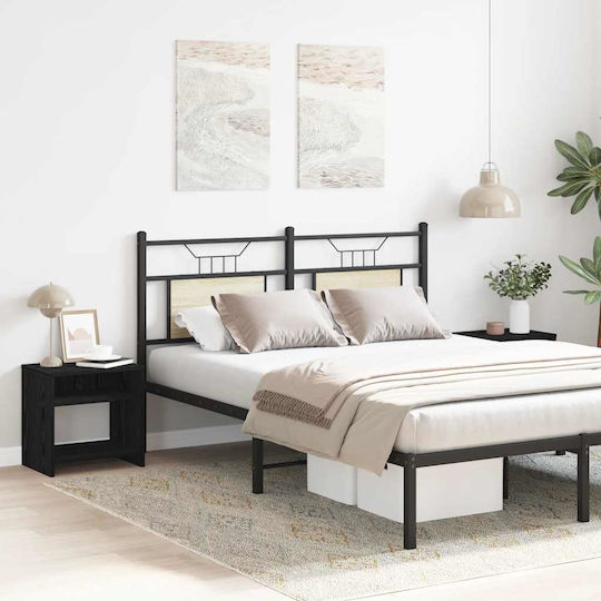 Wooden Bedside Tables With Black Metal Legs 2 Pieces 40x30x40cm