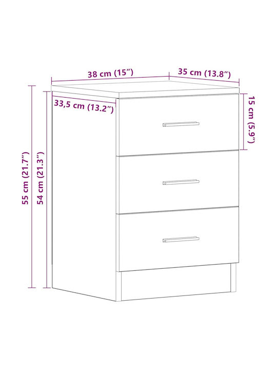 Wooden Black Bedside Tables 2 Pieces 38x35x55cm