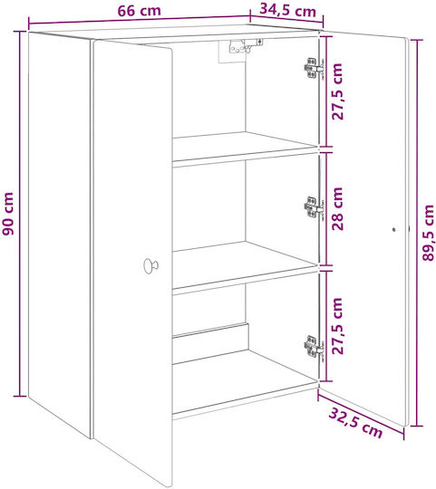 Dulap Suspendat Din Lemn De Stejar Fumuriu 66x34,5x90cm
