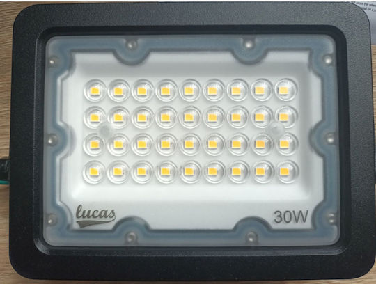 Lucas LED Στεγανός Προβολέας LED 30W Φυσικό Λευκό 4000K IP66