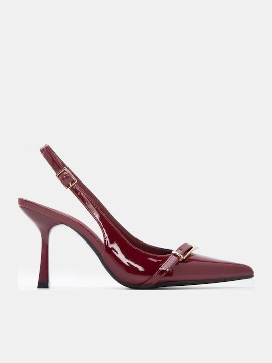 Spitze Zehe Pumps mit Hochem Absatz Burgundisch