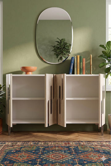 Μπουφές Ξύλινος με Καθρέπτη Λευκός 120x32x75cm
