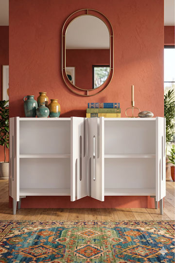 Μπουφές Ξύλινος με Καθρέπτη Λευκός 120x32x75cm