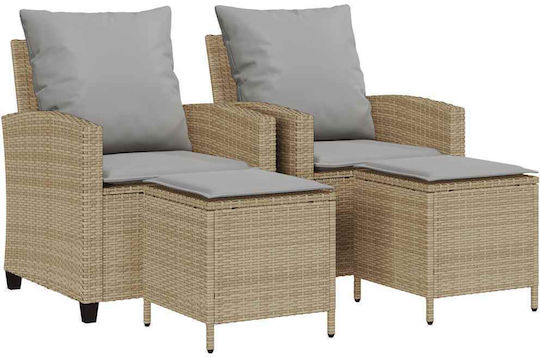 vidaXL Gartenstühle Rattan Gartenmöbel Beiges mit Kissen 2 Stück 40x40x40cm