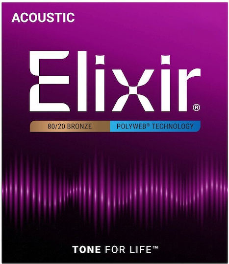 Elixir Комплект 80/20 Бронз Хорди за Акустична китара Polyweb 13 - 56"