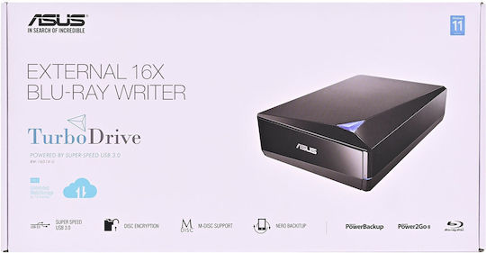 Asus TurboDrive BW-16D1X-U External Blu-Ray/DVD/CD Recorder for Desktop / Laptop Black