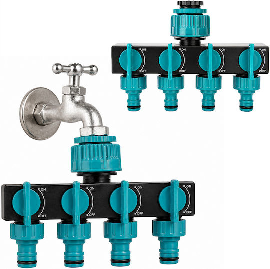 Distribuitor De Apă Cu 4 Ieșiri Zola Supape Individuale Pornit Oprit Conector 1” Adaptoare 3/4” 1/2” Pvc 18 X 12 X 8 Cm