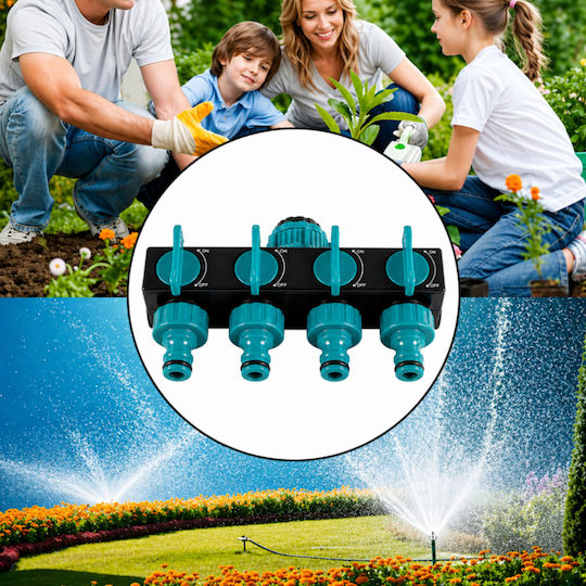 Distribuitor De Apă Cu 4 Ieșiri Zola Supape Individuale Pornit Oprit Conector 1” Adaptoare 3/4” 1/2” Pvc 18 X 12 X 8 Cm