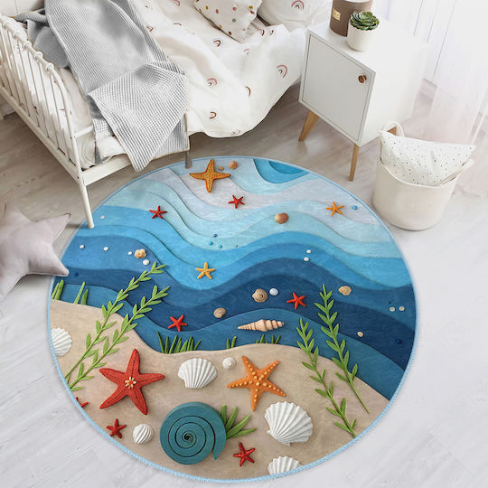 SteweHome Kids Rug Light Blue Round with Diameter 150cm Thickness 60mm