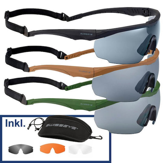 Swiss Eye Shooting Glasses Blackhawk Set of 3 Lenses with Anti-Scratch Coating, Anti-Glare & UV Protection Brown