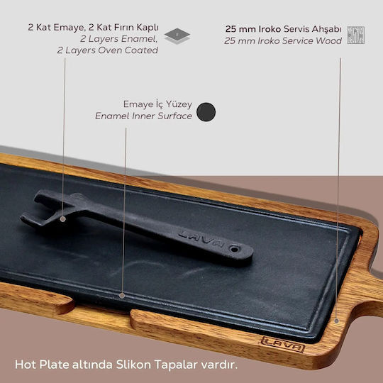 Μαντεμένιος Δίσκος Σερβιρίσματος 37 X 17 Cm Ξύλινη Βάση Lava