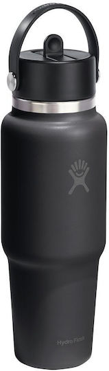 Hydro Flask Flask Μπουκάλι Θερμός Ανοξείδωτο 946ml Black με Καλαμάκι