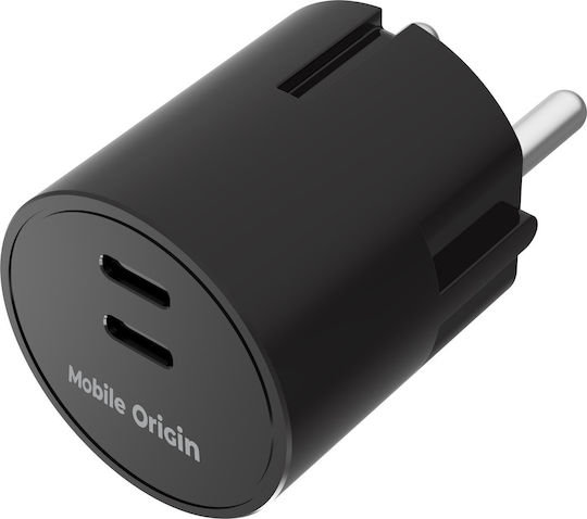 Mobile Origin Charger Without Cable GaN with 2 USB-C Ports 30W Power Delivery Black (PW33)