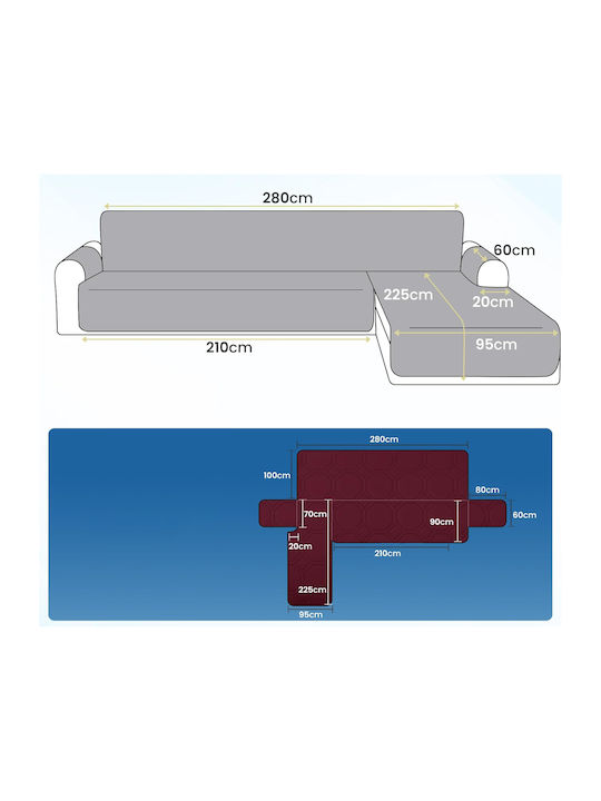 Wasserdichtes Elastisches Abdeckungsstück für Ecksofa Burgundisch
