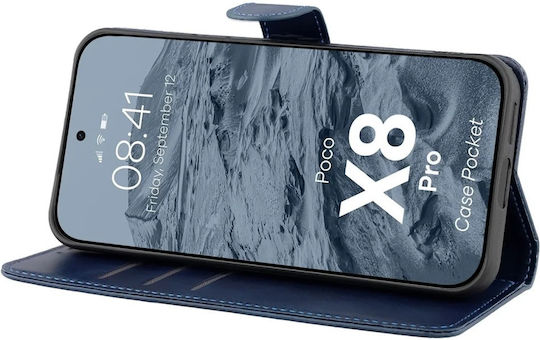 Bizon Book Din Piele Artificială / Silicon Albastru Marin Poco X8 Pro