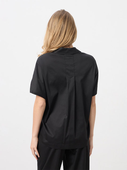 Women's Cotton Short Sleeve Blouse Black