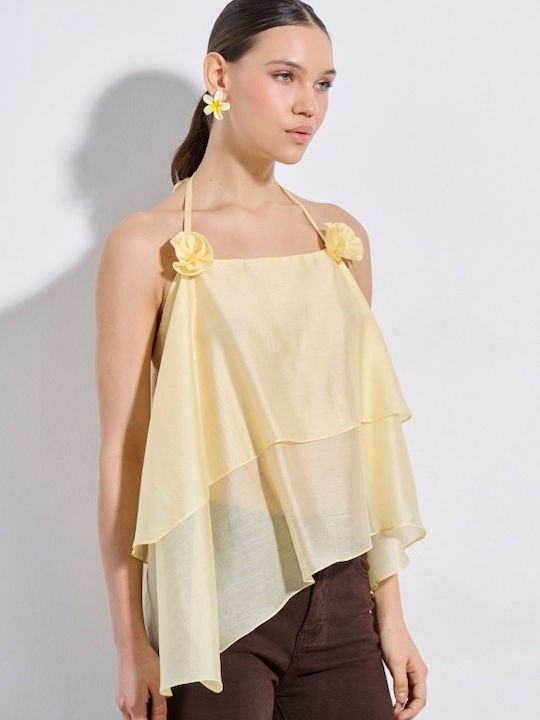 Women's Sleeveless Crop Top Yellow