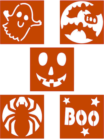 Set Șabloane Halloween 5 Buc Dovleac Păianjen Fantomă Liliac Boo Modele