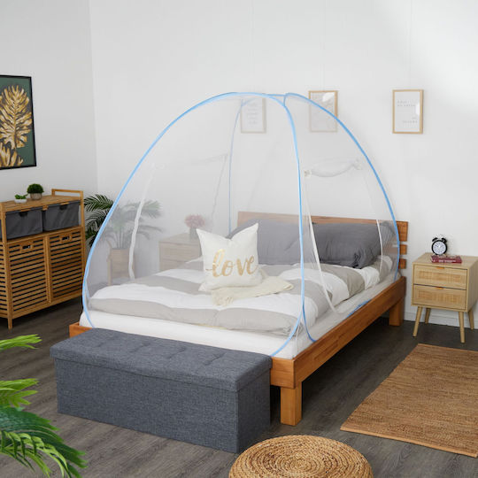 Relaxdays Pop Up Mosquito Net Tent White Turquoise 150x200x150 Cm