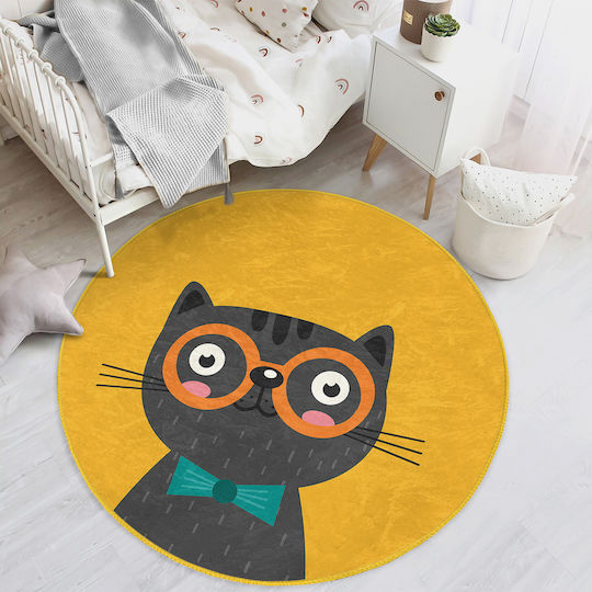 SteweHome Kids Rug Black Round with Diameter 180cm Thickness 60mm