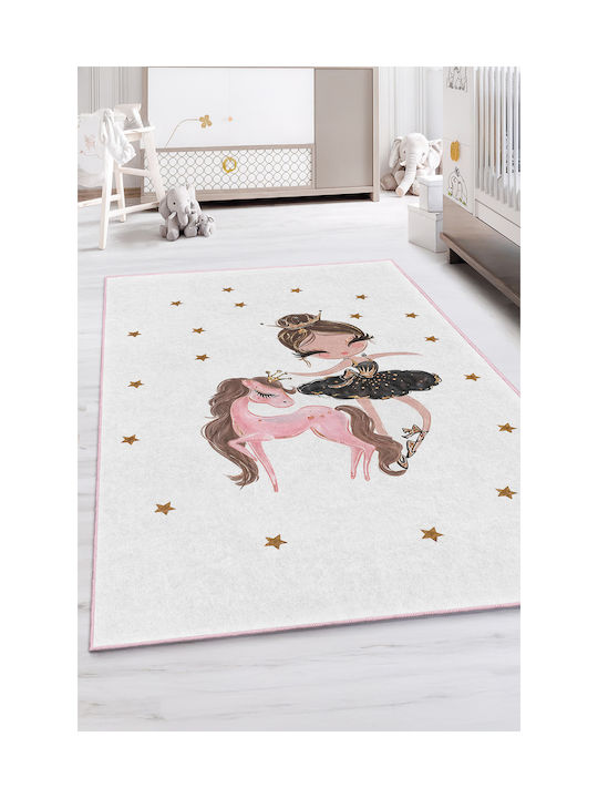 SteweHome Παιδικό Χαλί Μονόκερος Λευκό 60x120cm Πάχους 60mm