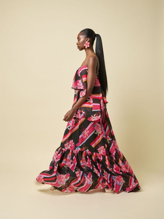 Maxi Dress with Ruffles Printed