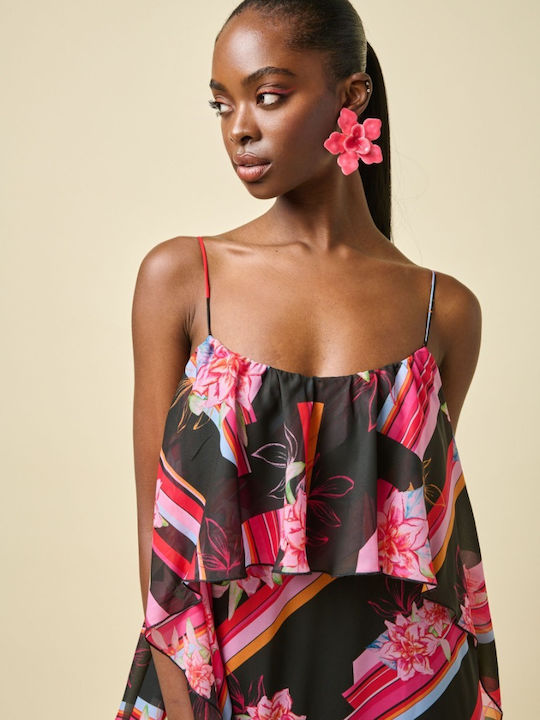 Maxi Dress with Ruffles Printed