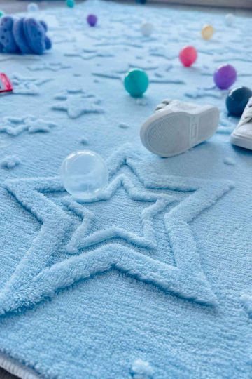 SteweHome Kids Rug Stars Cotton Blue 80x300cm Thickness 60mm