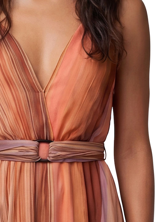 Summer Midi Dress Brown Pink Red