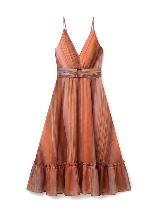 Summer Midi Dress Brown Pink Red