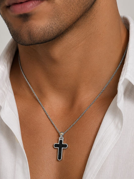 Rosso Amante Men's Cross from Steel with Chain
