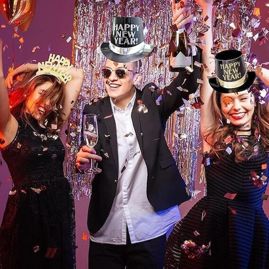 Pălărie Stil Lincoln Alista Home Happy New Year Model Cu Buline Accesoriu Petrecere De Anul Nou O Singură Mărime Carton Negru Auriu