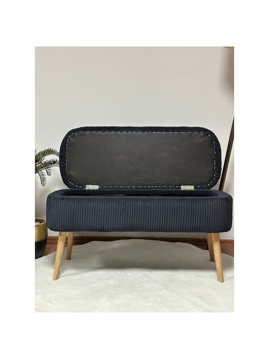 Living Room Stool With Storage Space Upholstered In Black Velvet