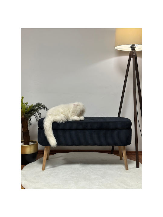 Living Room Stool With Storage Space Upholstered In Black Velvet