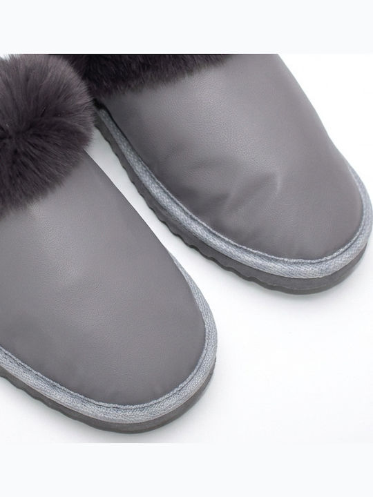 Winter Women's Slippers with Grey Fur