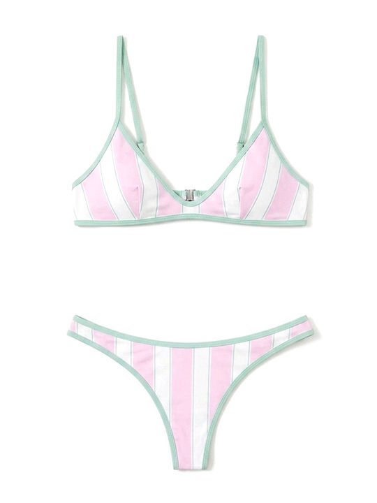 Set Bikini Brazil Ριγέ Εκρου- Ροζ