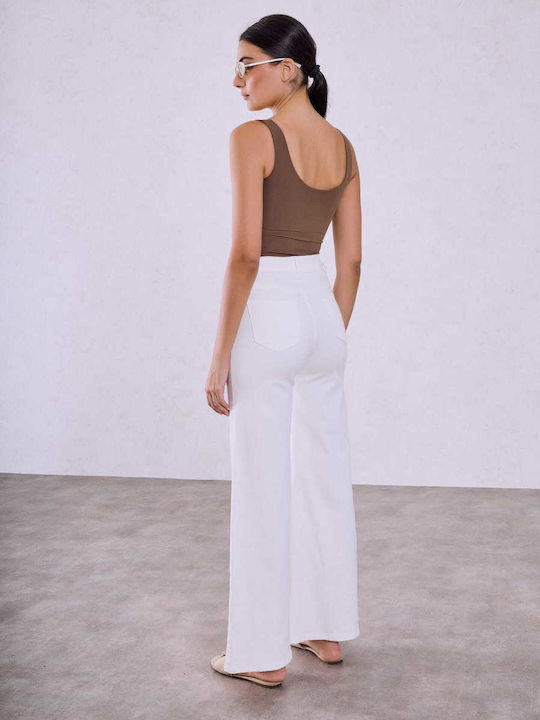 Celestino Damen Denim Wide Leg Baumwolle Loose Fit Weiß Celestino Damen Denim Wide Leg Baumwolle Loose Fit Weiß