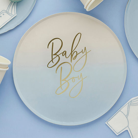 Paper Plates Sky Blue Ombre Baby Boy 8 Pieces