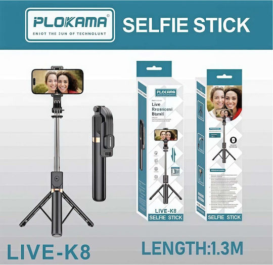 Live Selfie-Stick Handy-Stative Bluetooth mit Aufhelllicht Grau